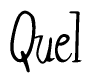 The image is of the word Quel stylized in a cursive script.