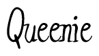 The image is of the word Queenie stylized in a cursive script.