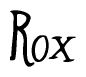 The image contains the word 'Rox' written in a cursive, stylized font.