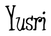 The image contains the word 'Yusri' written in a cursive, stylized font.