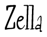 The image contains the word 'Zella' written in a cursive, stylized font.