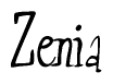 The image contains the word 'Zenia' written in a cursive, stylized font.