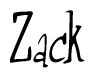 The image contains the word 'Zack' written in a cursive, stylized font.