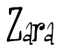 The image is of the word Zara stylized in a cursive script.