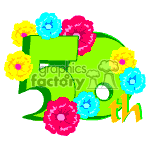 The clipart image depicts the number 50 decorated with colorful flowers, celebrating a fiftieth birthday or anniversary. There is also a ribbon or banner above the number 50, typically symbolizing a message or title, although it's blank in this image.