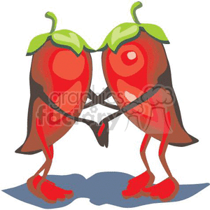 clipart - two red dancing chile peppers.
