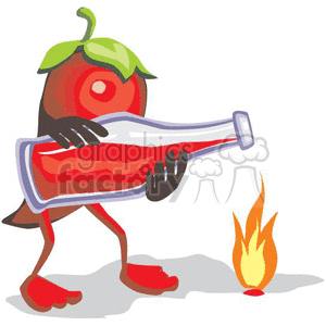 clipart - Chili pepper pouring hot sauce.