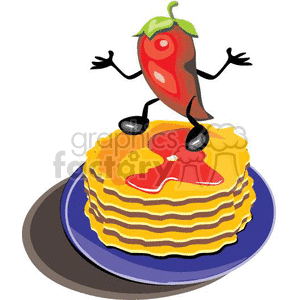red habanero chile pepper standing on a stack of pancakes clipart. Royalty-free image # 369854
