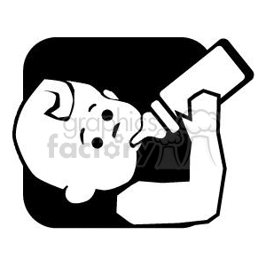 Black and White Baby drinking from a bottle clipart.