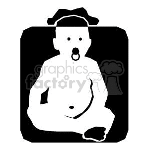 Black and White Baby Sitting with a Pacifier Wearing a Hat clipart.