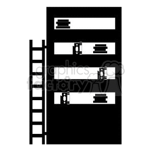 clipart - Black and white book bookshelf with ladder.