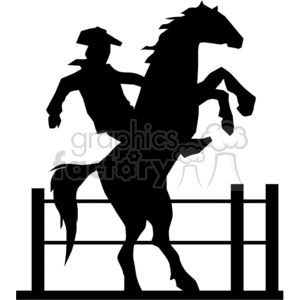 A Black and White Horse Reared up with a Cowboy on its Back clipart.