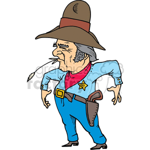 clipart - cowboy sheriff with wheat in mouth.