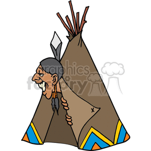 Indian peeking out of a teepee