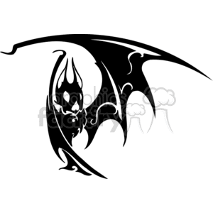 Black and white scary bat with one folded and one outstreched wing
