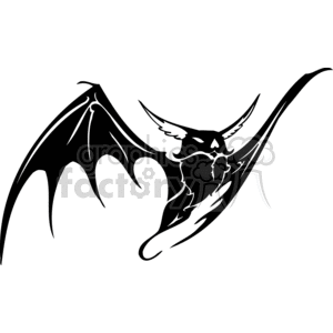 Black and white evil looking bat flying with outstretched wings clipart. Commercial use image # 373001