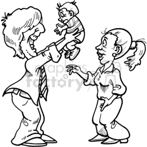 parent parents new mom dad mother father baby babies infant family vector eps gif jpg png black white happy excited cartoon funny child holding newborn