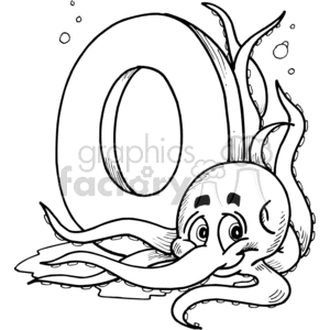 black white vector alphabet alphabets cartoon funny letter letters o octopus