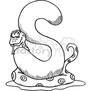 black white vector alphabet alphabets cartoon funny letter letters s snake snakes