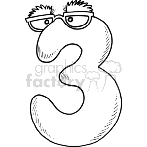 Black and white number 3 clipart. Commercial use image # 373576