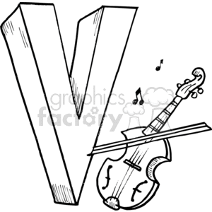 black white vector alphabet alphabets cartoon funny letter letters v violin violins music musical