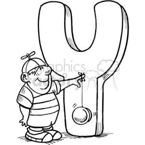 Boy with a yo yo standing in front of the letter Y clipart. Commercial use image # 373596
