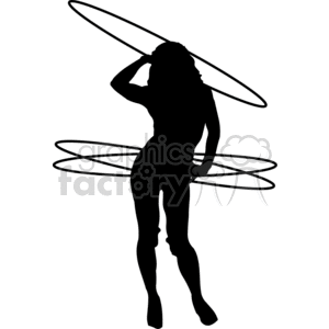 clipart - silhouette of a girl doing hula hoops.