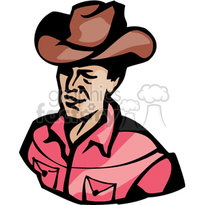 clipart - A Rugged Cowboy Wearing a Red Shirt and a Brown Leather Hat.