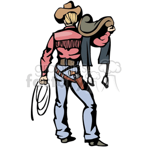 cowboy holding his saddle and rope