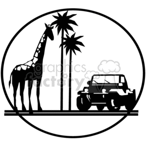 clipart - African safari trip giraffe and jeep.