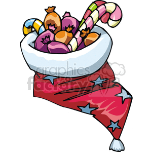 Red Santa Hat holding a Bunch of Christmas Candy clipart. Royalty-free image # 143392