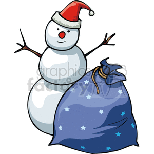 Snowman with a bag of gifts clipart. Commercial use image # 143404