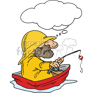 funny comical humor character characters people cartoon cartoons activities vector fishing fish fishermen boat row red thinking small bobber fishing+pole daydream
