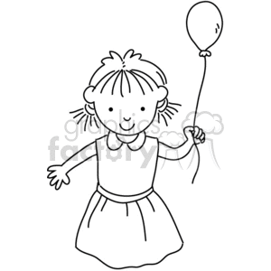 Black and White Happy Small girl holding a Single Balloon clipart. Royalty-free image # 377009