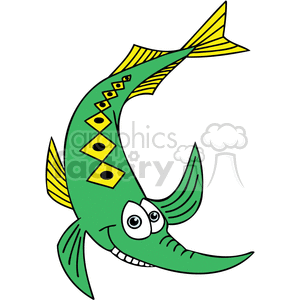 A silly green and yellow diamond back fish with a pointy nose clipart. Commercial use image # 377335