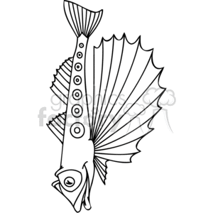 clipart - a funny fish with rings down its side and one big fin underneath.