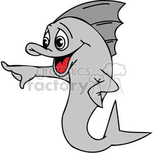 smiling gray fish pointing clipart. Commercial use image # 377435