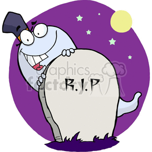 Happy ghost behind the tombstone with a full moon clipart. Royalty-free image # 377734