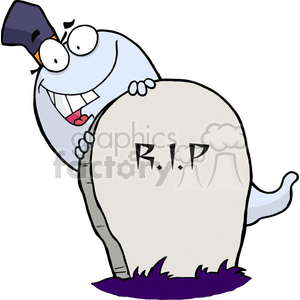Happy ghost behind the tombstone with Text R I P clipart. Royalty-free image # 377754