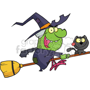 Cartoon witch riding her broomstick clipart. Commercial use image # 377759