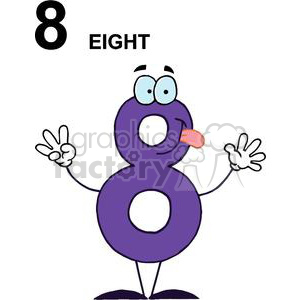 clipart - A Purple Happy Numbers 8 Holding Up Eight Fingers.