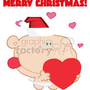 A Merry Christmas Romantic Cupid with Heart and a Santa Hat on clipart. Commercial use image # 378069