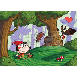 clipart - little red riding hood scene with the wolf.
