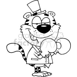 clipart - Happy Tiger Businessman With Boxing Gloves On .