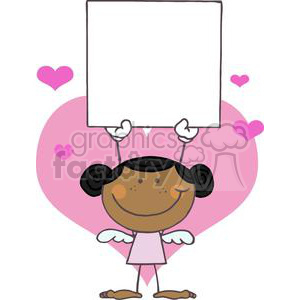 clipart - African American Stick Cupid Girl with A Banner.
