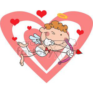 A Halo Cupid with Bow and Arrow Flying In Front of Hearts clipart. Royalty-free image # 378654