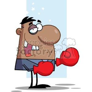 clipart - African American Businessman with A Black Eye Wearing Boxing Gloves.