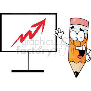 A Happy Pencil Pointing To An Arrow Pointing Up On A Board