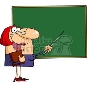 Red Head Teacher With A Pointer Displayed On The Board