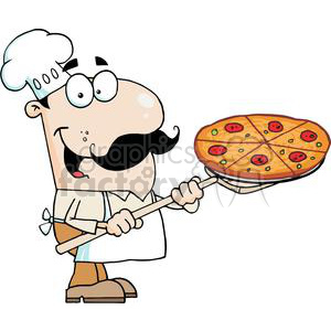 Fast Food Proud Chef Inserting A Pepperoni Pizza clipart. Royalty-free image # 379096